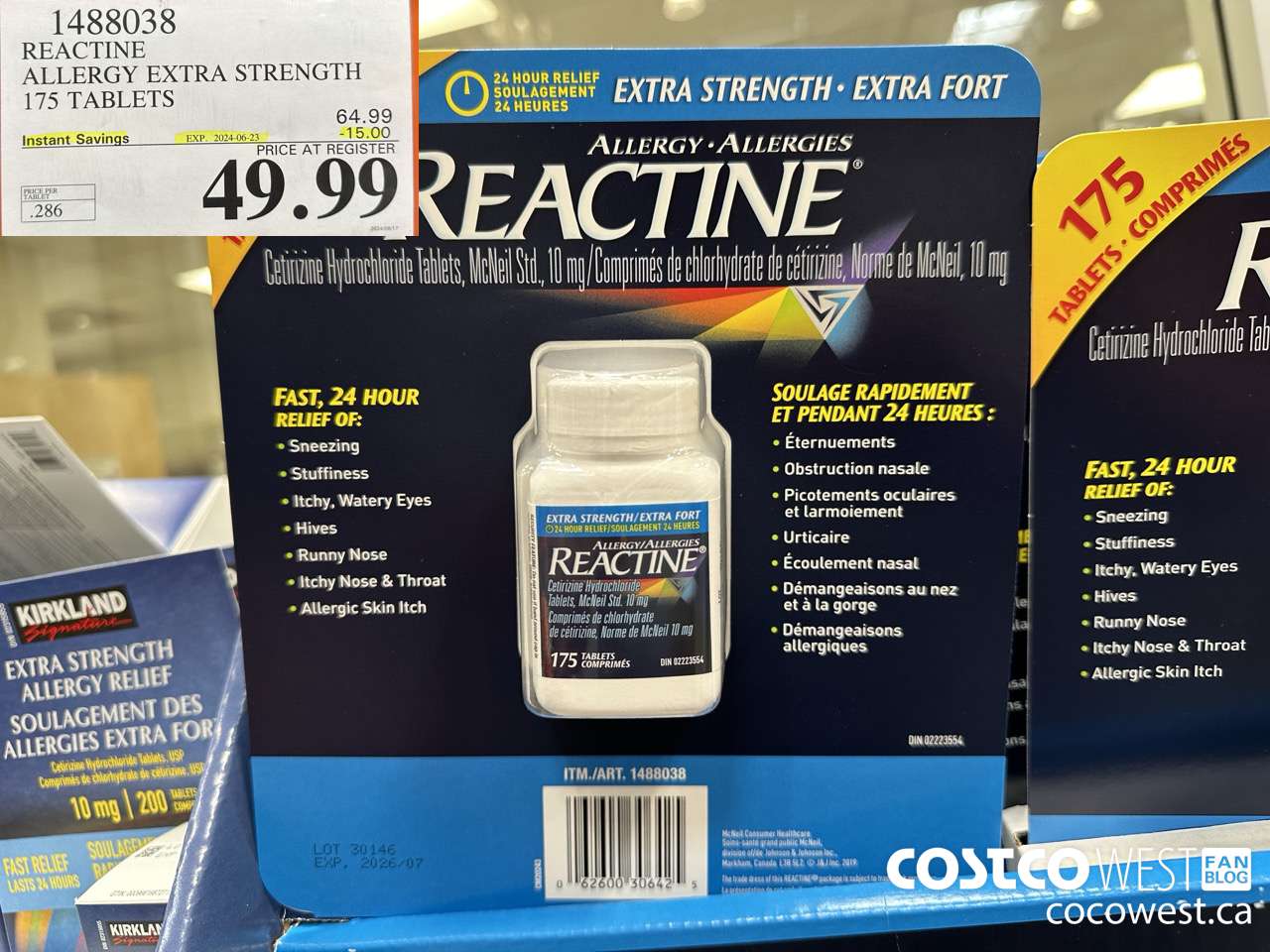 1488038 REACTINE ALLERGY EXTRA STRENGTH 175 TABLETS ($15.00 INSTANT SAVINGS EXPIRES ON 2024-06-23) $49.99