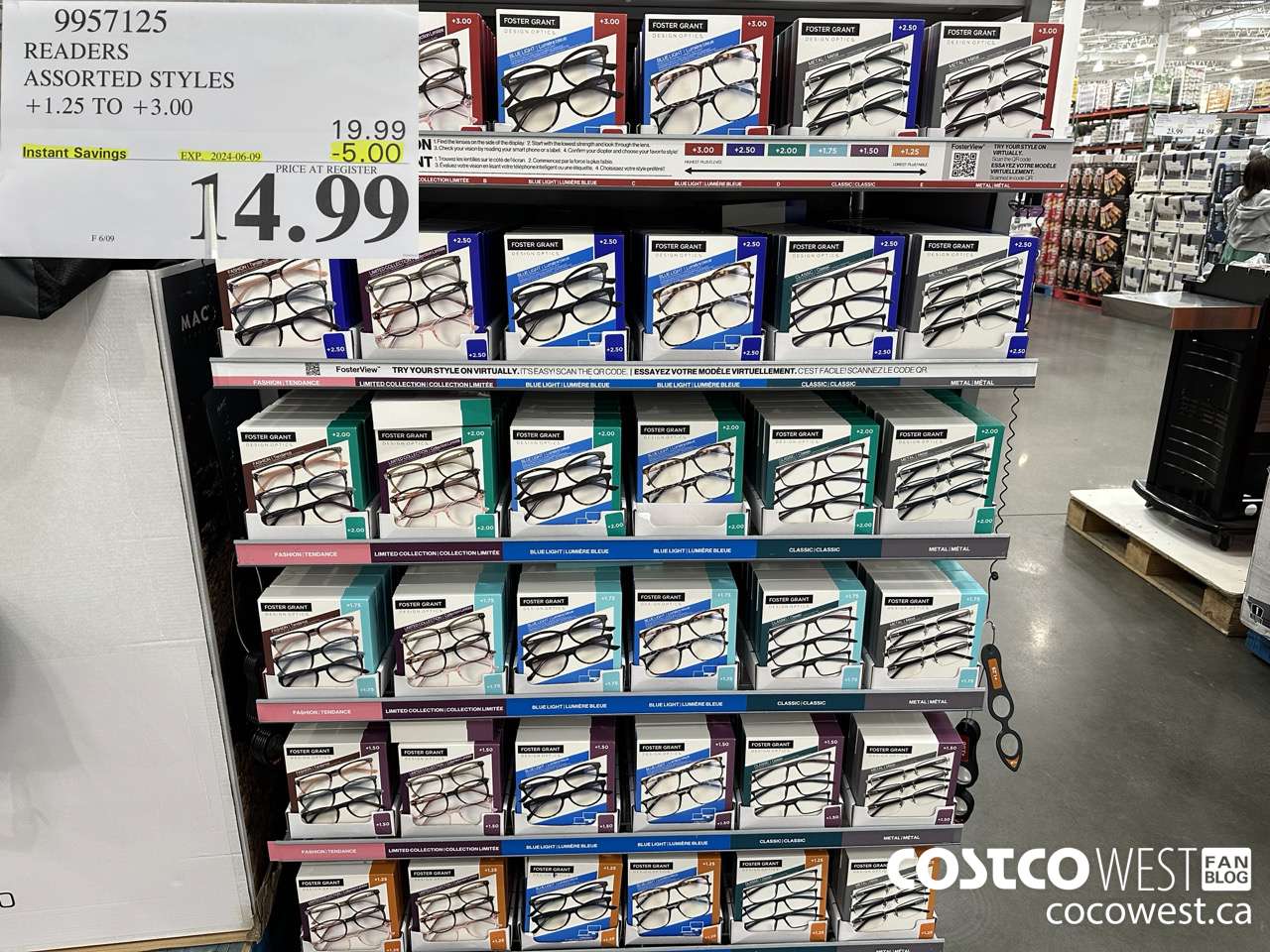 9957125 READERS ASSORTED STYLES +1.25 TO +3.00 ($5.00 INSTANT SAVINGS EXPIRES ON 2024-06-09) $14.99