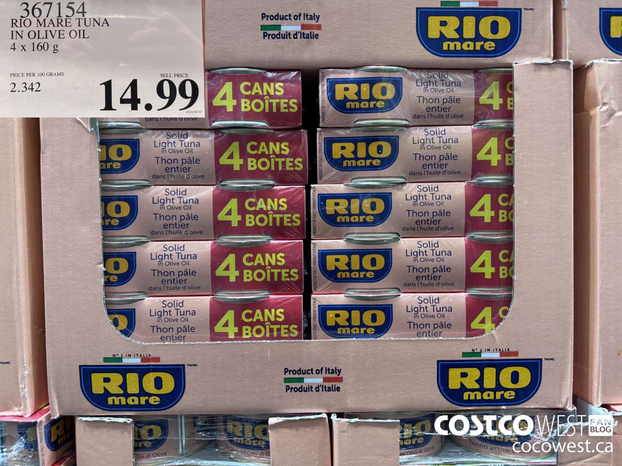 367154 RIO MARE TUNA IN OLIVE OIL 4 x 160 g $14.99