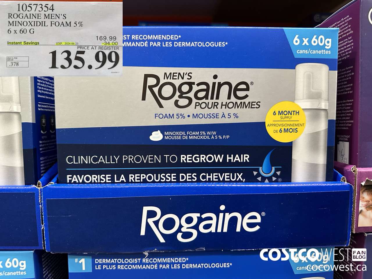 1057354 ROGAINE MEN'S MINOXIDIL FOAM 5% 6 X 60G ($34.00 INSTANT SAVINGS EXPIRES ON 2024-06-23) $135.99
