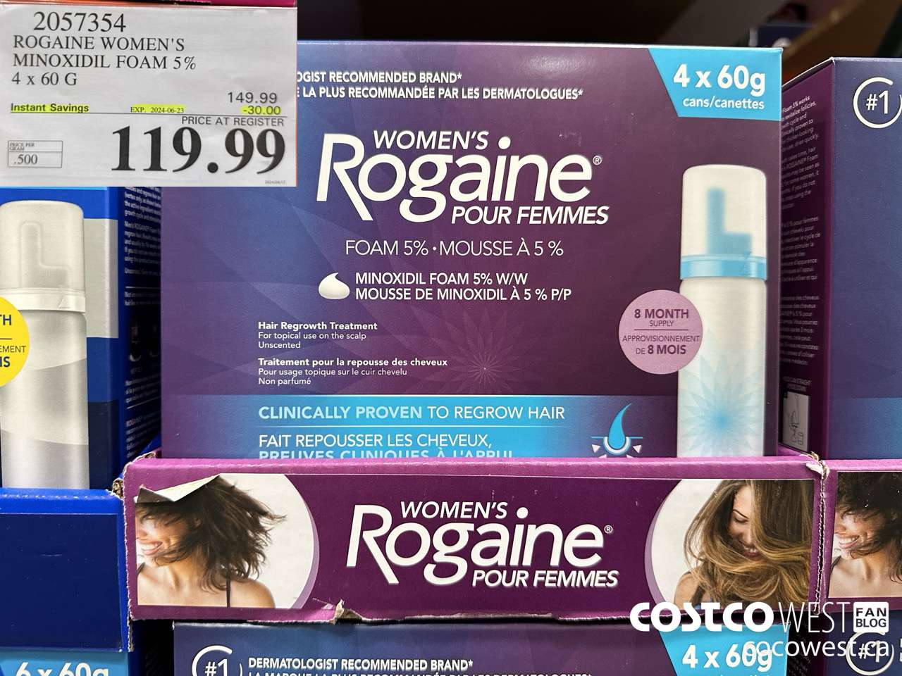 2057354 ROGAINE WOMEN'S MINOXIDIL FOAM 5% 4 X 60G ($30.00 INSTANT SAVINGS EXPIRES ON 2024-06-23) $119.99