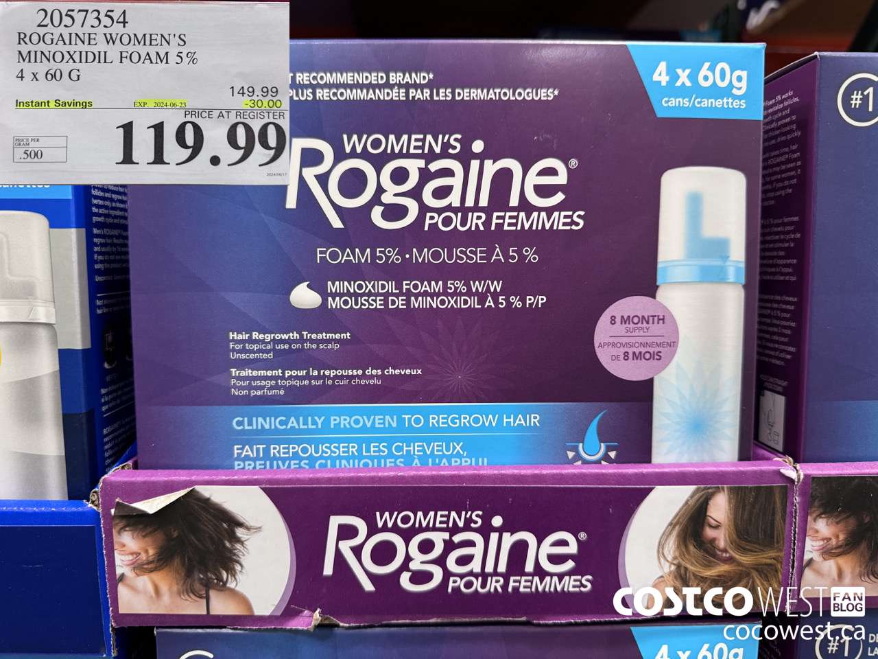 2057354 ROGAINE WOMEN'S MINOXIDIL FOAM 5% 4 X 60G ($30.00 INSTANT SAVINGS EXPIRES ON 2024-06-23) $119.99