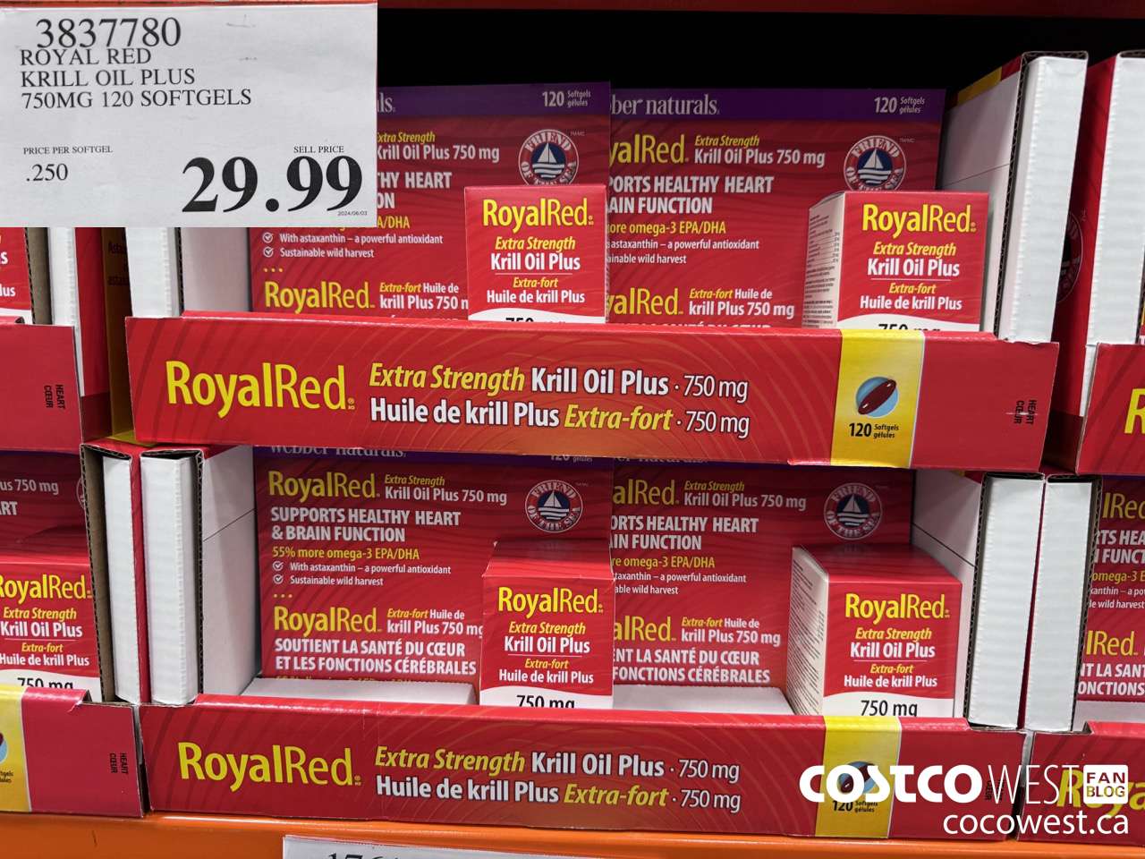 3837780 ROYAL RED KRILL OIL PLUS 750MG 120 SOFTGELS $29.99