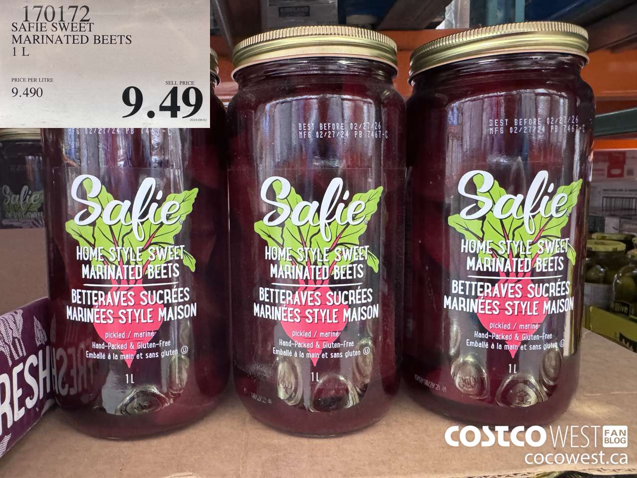170172 SAFIE SWEET MARINATED BEETS 1L $9.49