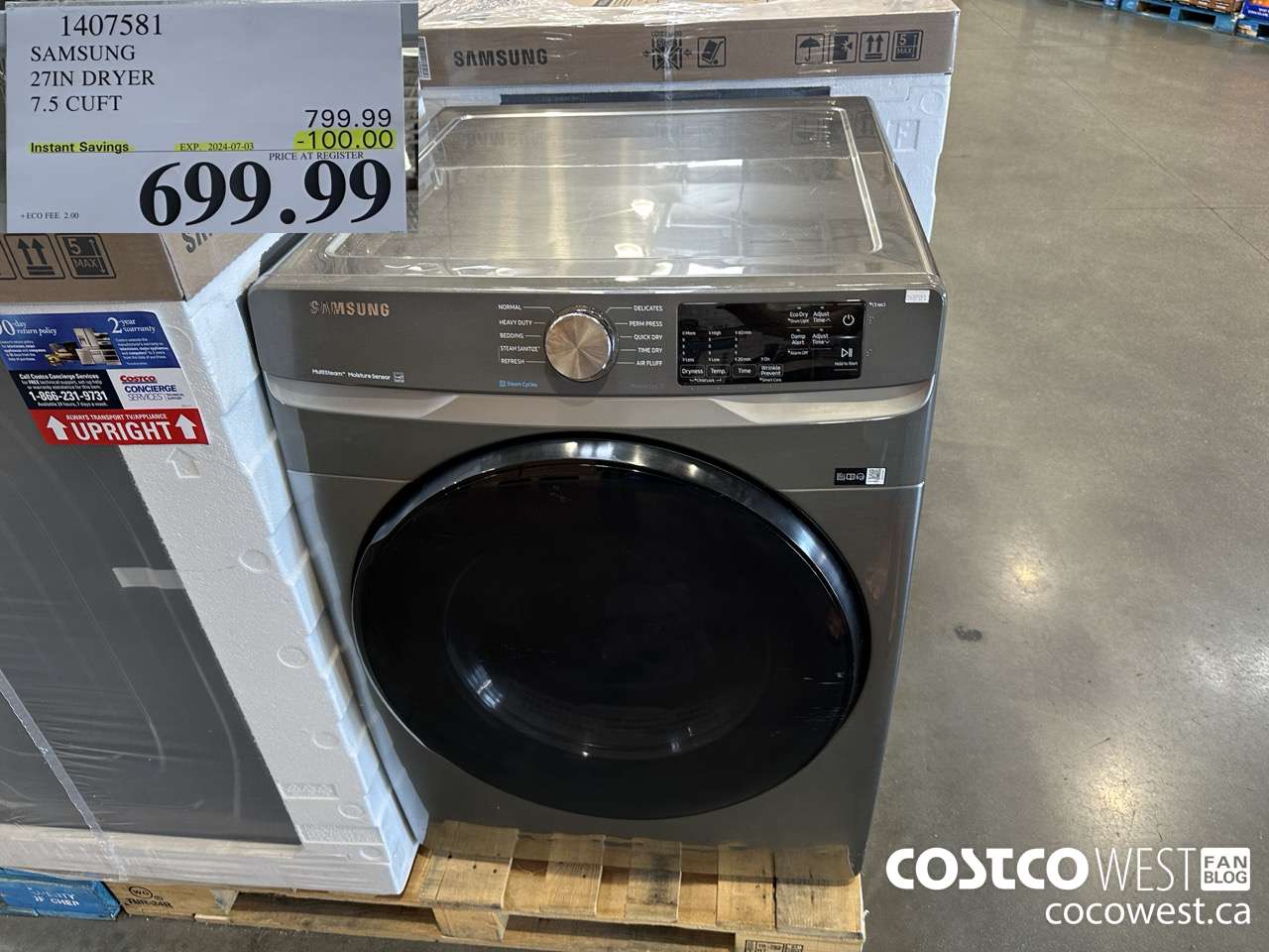 1407581 SAMSUNG 27IN DRYER 7.5 CUFT ($100.00 INSTANT SAVINGS EXPIRES ON 2024-07-03) $699.99