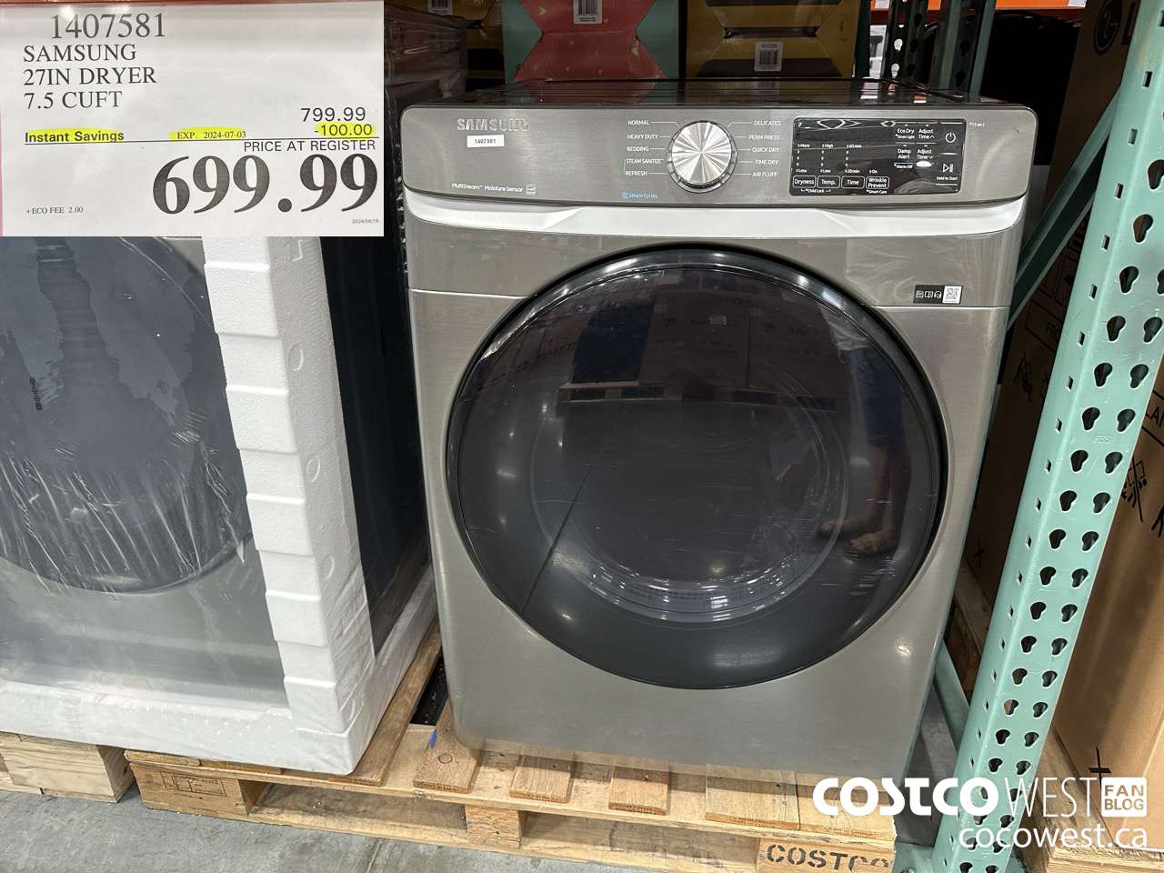 1407581 SAMSUNG 27IN DRYER 7.5 CUFT ($100.00 INSTANT SAVINGS EXPIRES ON 2024-07-03) $699.99