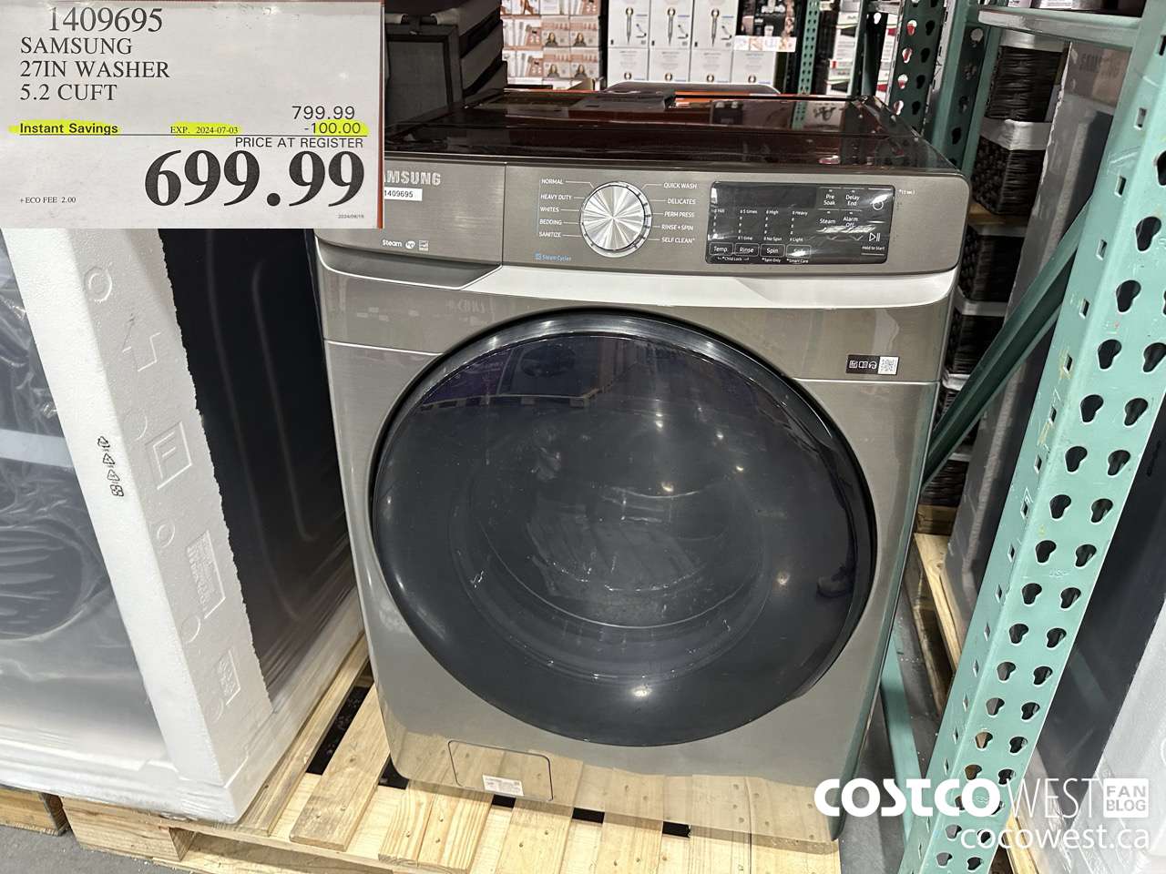 1409695 SAMSUNG 27IN WASHER 5.2 CUFT ($100.00 INSTANT SAVINGS EXPIRES ON 2024-07-03) $699.99
