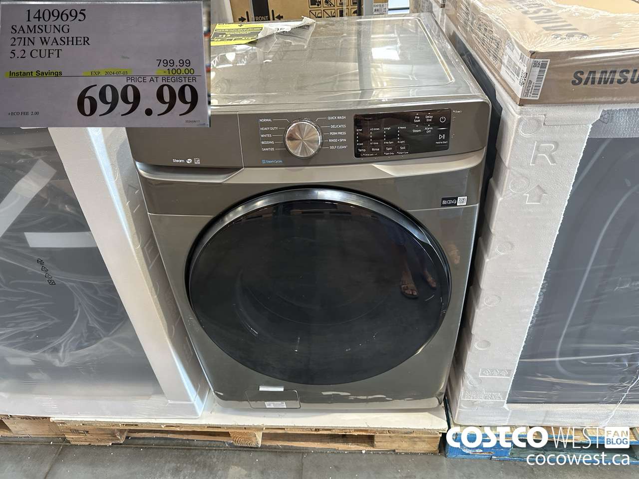 1409695 SAMSUNG 27IN WASHER 5.2 CUFT ($100.00 INSTANT SAVINGS EXPIRES ON 2024-07-03) $699.99