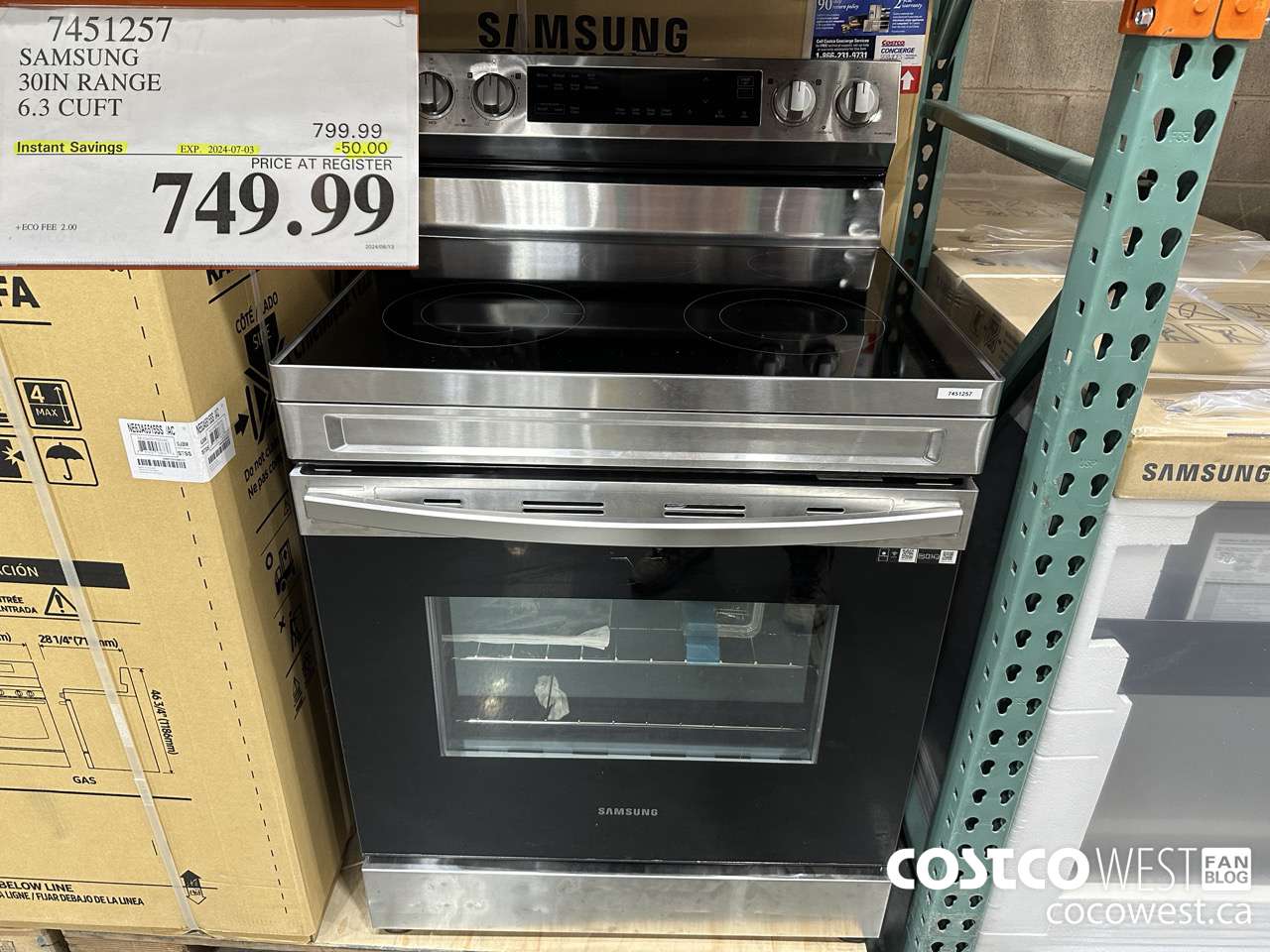 7451257 SAMSUNG ELECTRIC RANGE 6.3 CU. FT. ($50.00 INSTANT SAVINGS EXPIRES ON 2024-07-03) $749.99