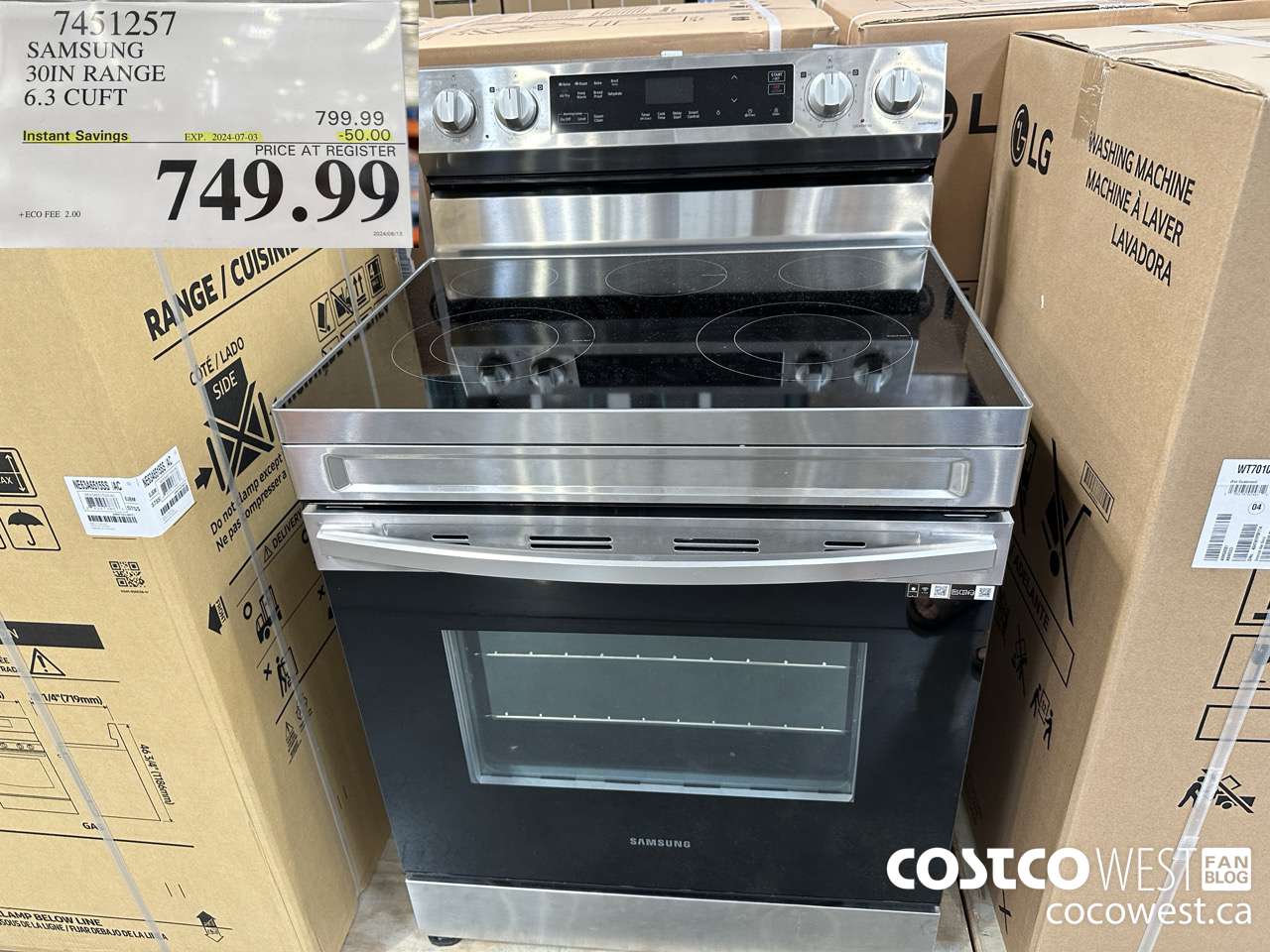 7451257 SAMSUNG ELECTRIC RANGE 6.3 CU. FT. ($50.00 INSTANT SAVINGS EXPIRES ON 2024-07-03) $749.99
