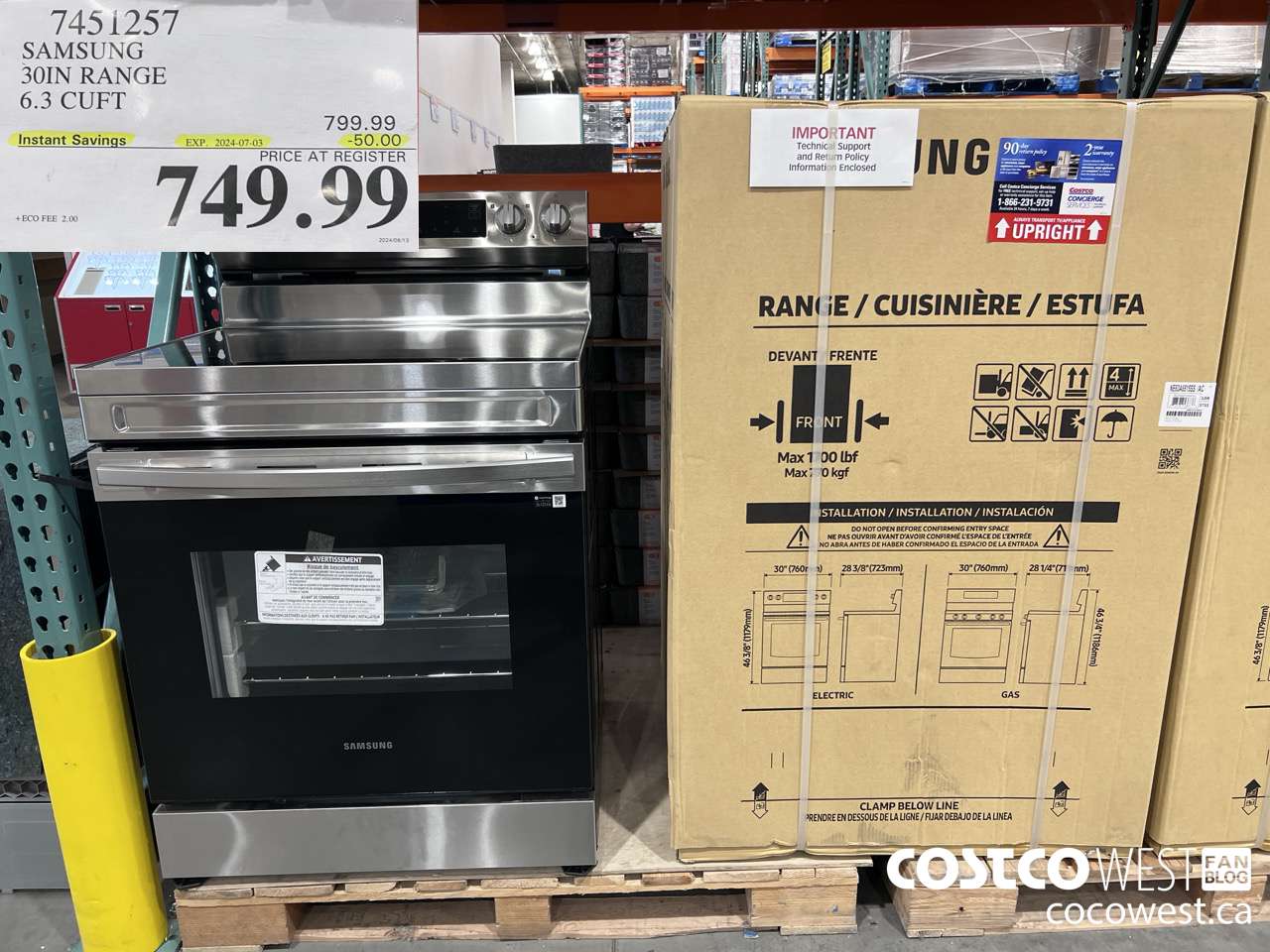 7451257 SAMSUNG ELECTRIC RANGE 6.3 CU. FT. ($50.00 INSTANT SAVINGS EXPIRES ON 2024-07-03) $749.99