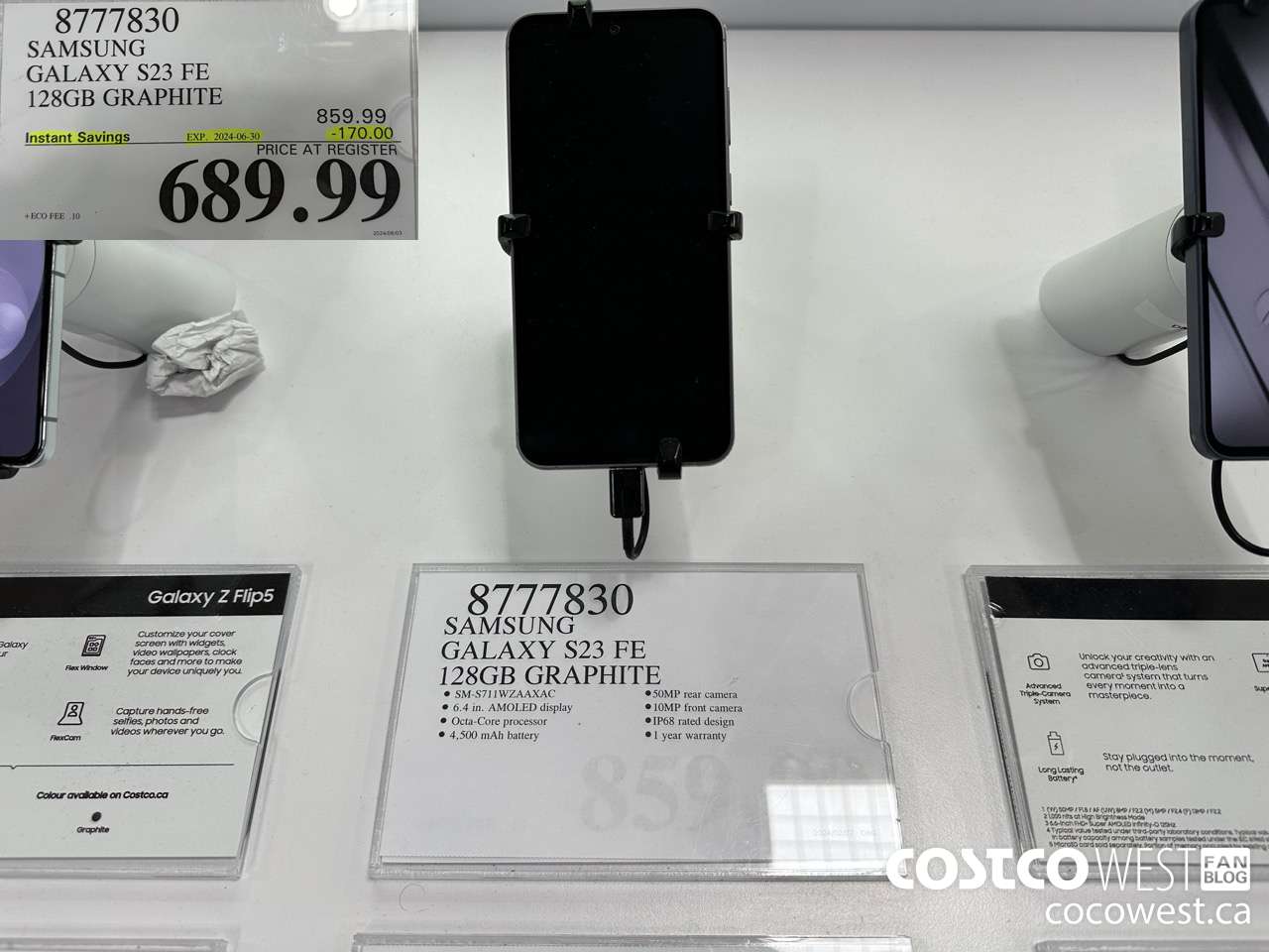 8777830 SAMSUNG GALAXY S23 FE 128GB GRAPHITE ($170.00 INSTANT SAVINGS EXPIRES ON 2024-06-30) $689.99