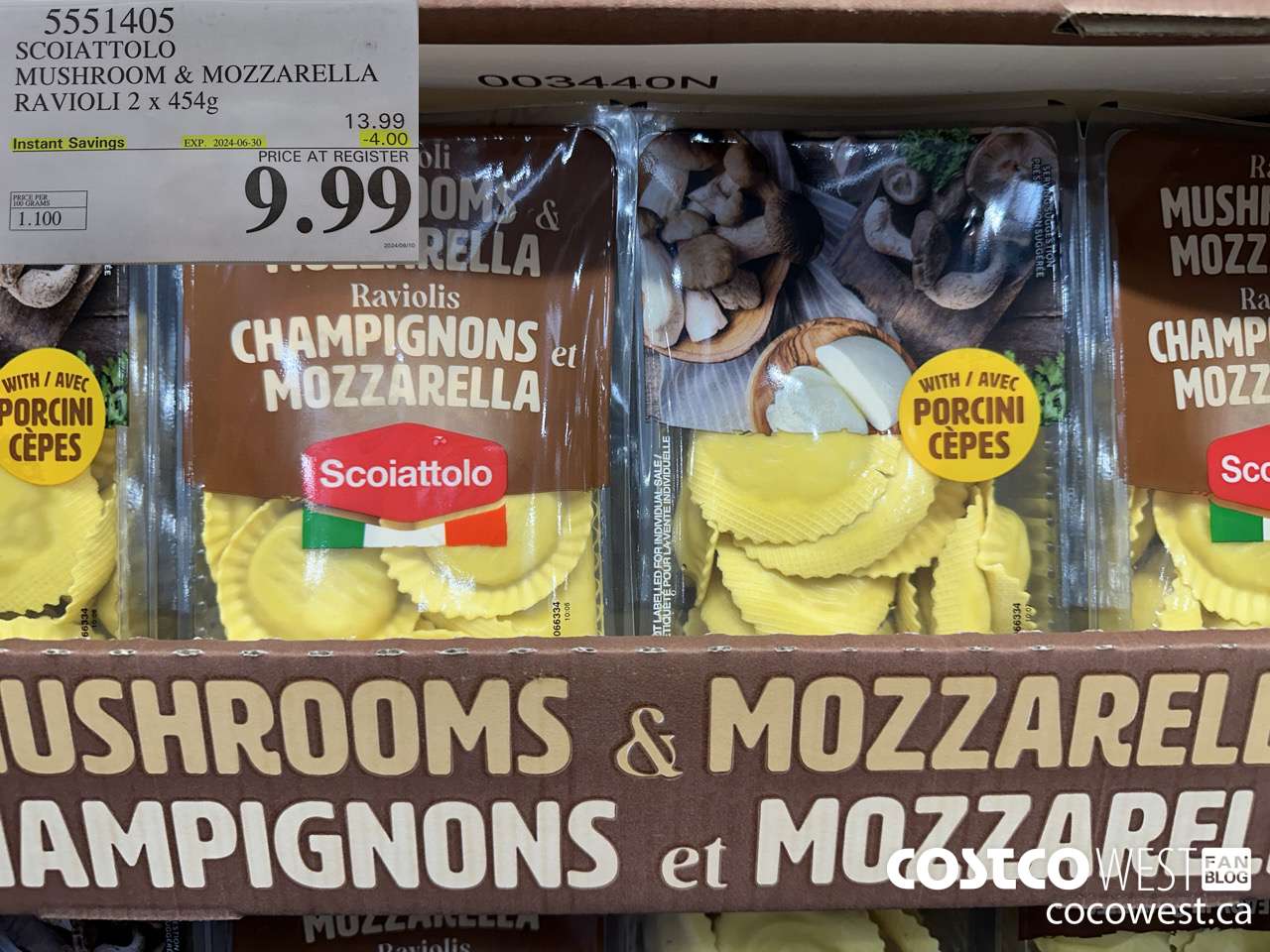 5551405 SCOIATTOLO MUSHROOM & MOZZARELLA RAVIOLI 2 X 454G ($4.00 INSTANT SAVINGS EXPIRES ON 2024-06-30) $9.99
