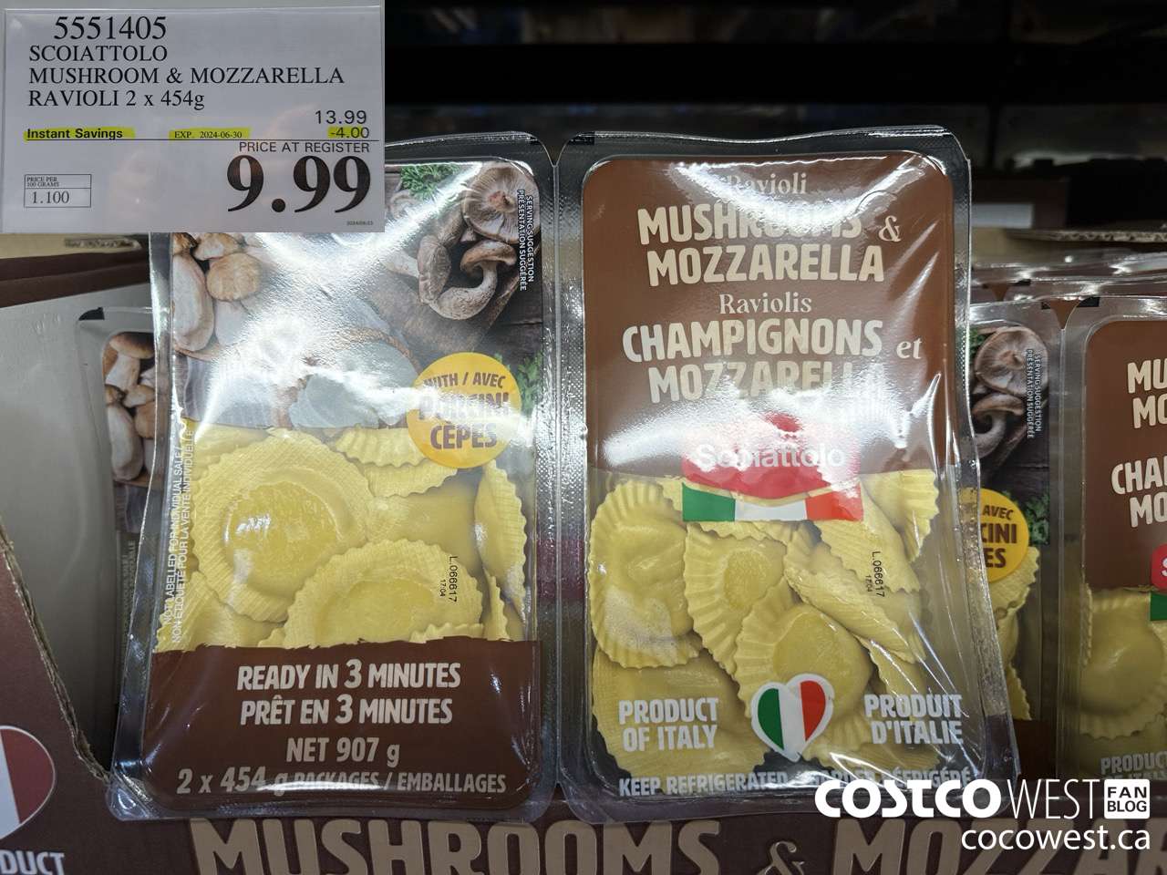 5551405 SCOIATTOLO MUSHROOM & MOZZARELLA RAVIOLI 2 X 454G ($4.00 INSTANT SAVINGS EXPIRES ON 2024-06-30) $9.99