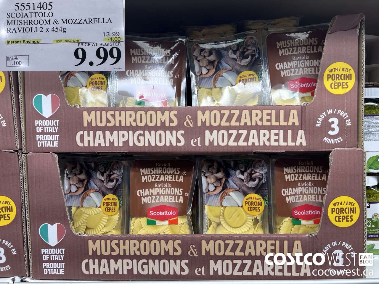 5551405 SCOIATTOLO MUSHROOM & MOZZARELLA RAVIOLI 2 X 454G ($4.00 INSTANT SAVINGS EXPIRES ON 2024-06-30) $9.99