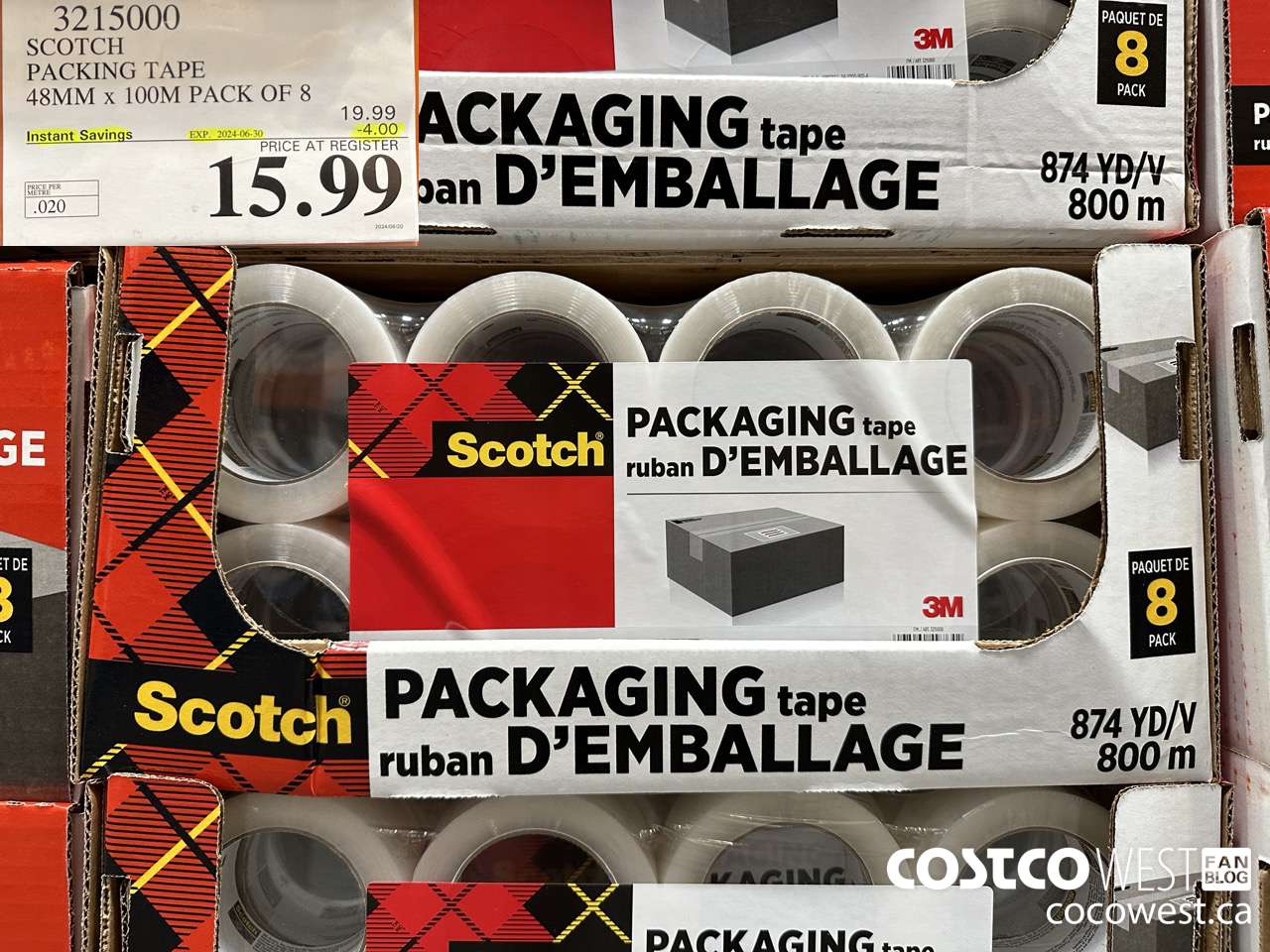3215000 SCOTCH PACKING TAPE 48MM x 100M PACK OF 8 ($4.00 INSTANT SAVINGS EXPIRES ON 2024-06-30) $15.99