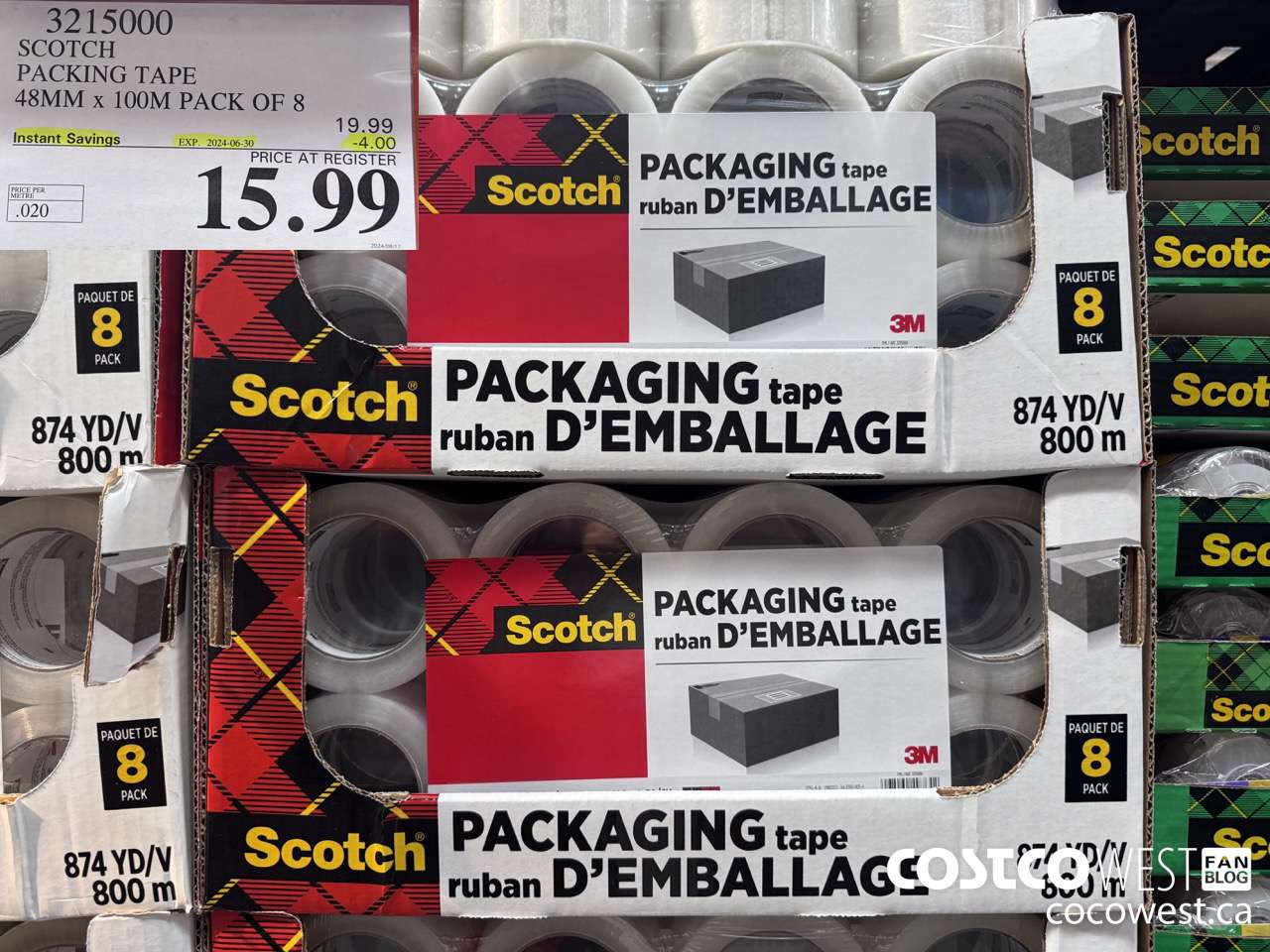 3215000 SCOTCH PACKING TAPE 48MM x 100M PACK OF 8 ($4.00 INSTANT SAVINGS EXPIRES ON 2024-06-30) $15.99