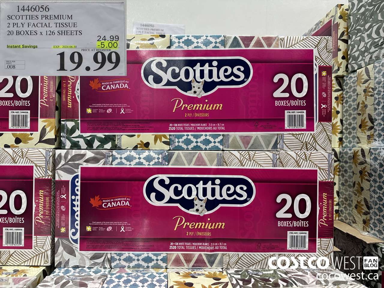 1446056 SCOTTIES PREMIUM 2 PLY FACIAL TISSUE 20 BOXES x 126 SHEETS ($5.00 INSTANT SAVINGS EXPIRES ON 2024-06-30) $19.99
