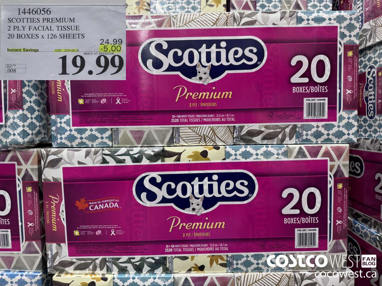 1446056 SCOTTIES PREMIUM 2 PLY FACIAL TISSUE 20 BOXES x 126 SHEETS ($5.00 INSTANT SAVINGS EXPIRES ON 2024-06-30) $19.99
