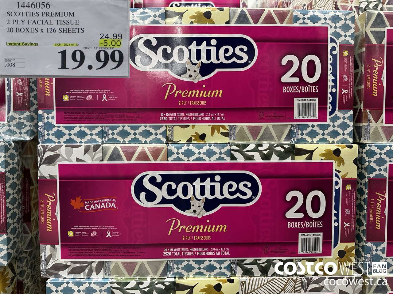 1446056 SCOTTIES PREMIUM 2 PLY FACIAL TISSUE 20 BOXES x 126 SHEETS ($5.00 INSTANT SAVINGS EXPIRES ON 2024-06-30) $19.99