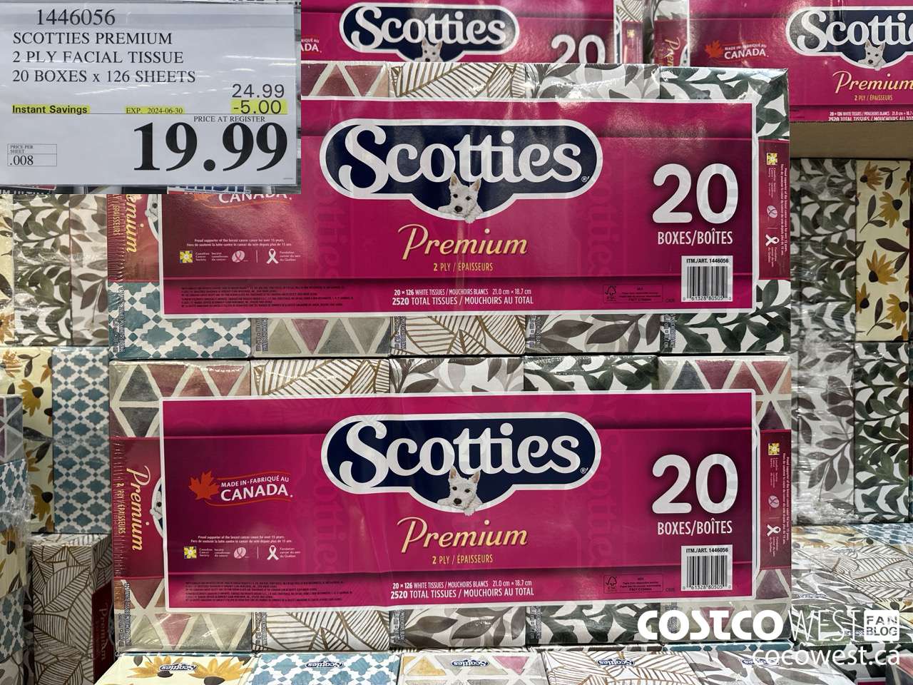 1446056 SCOTTIES PREMIUM 2 PLY FACIAL TISSUE 20 BOXES x 126 SHEETS ($5.00 INSTANT SAVINGS EXPIRES ON 2024-06-30) $19.99