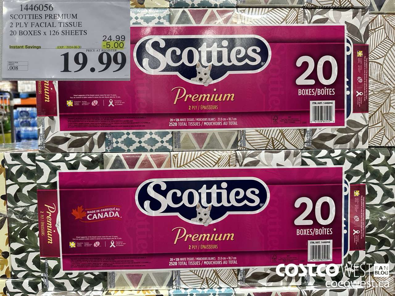 1446056 SCOTTIES PREMIUM 2 PLY FACIAL TISSUE 20 BOXES x 126 SHEETS ($5.00 INSTANT SAVINGS EXPIRES ON 2024-06-30) $19.99