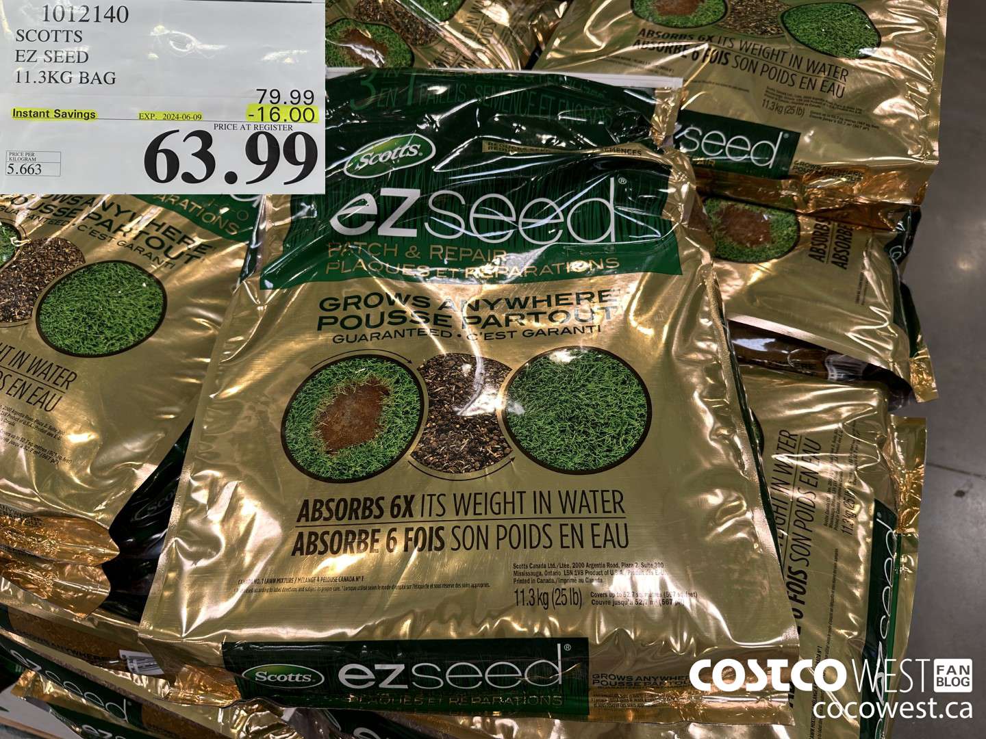 1012140 SCOTTS EZ SEED 11.3KG BAG ($16.00 INSTANT SAVINGS EXPIRES ON 2024-06-09) $63.99