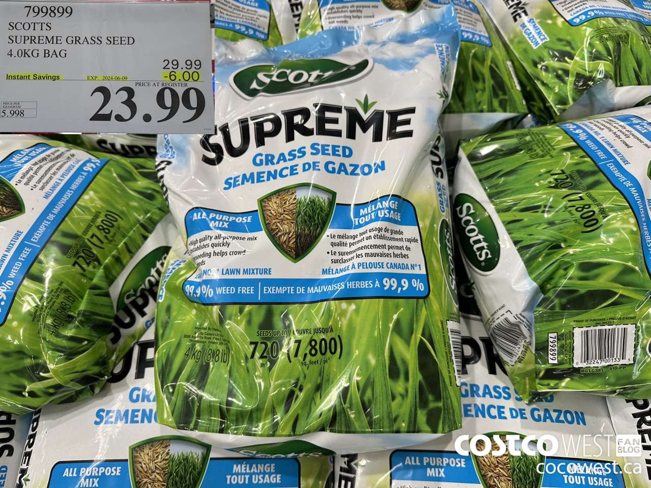 799899 SCOTTS SUPREME GRASS SEED 4.0 KG BAG ($6.00 INSTANT SAVINGS EXPIRES ON 2024-06-09) $23.99