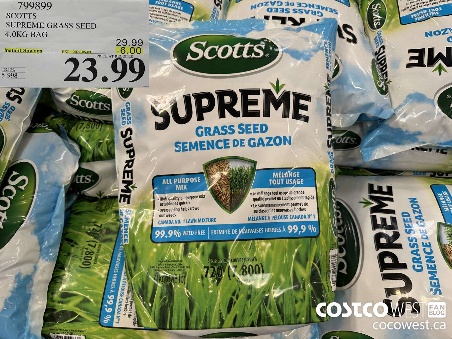 799899 SCOTTS SUPREME GRASS SEED 4.0 KG BAG ($6.00 INSTANT SAVINGS EXPIRES ON 2024-06-09) $23.99