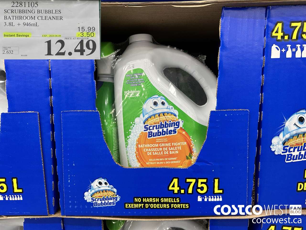2281105 SCRUBBING BUBBLES BATHROOM CLEANER 3.8L + 946ML ($3.50 INSTANT SAVINGS EXPIRES ON 2024-06-09) $12.49