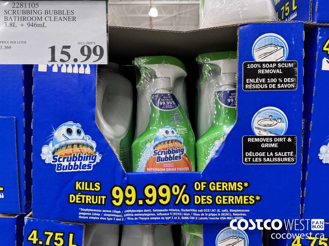 2281105 SCRUBBING BUBBLES BATHROOM CLEANER 3.8L + 946ML $15.99