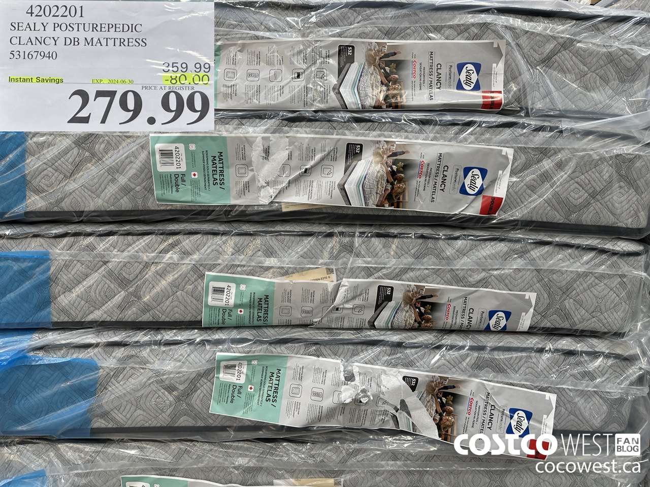 4202201 SEALY POSTUREPEDIC CLANCY DB MATTRESS 53167940 ($80.00 INSTANT SAVINGS EXPIRES ON 2024-06-30) $279.99