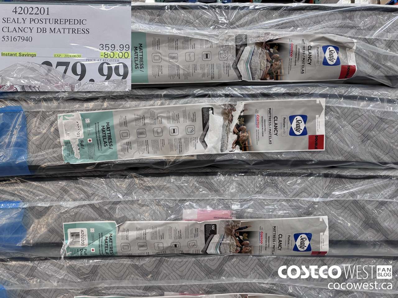 4202201 SEALY POSTUREPEDIC CLANCY DB MATTRESS 53167940 ($80.00 INSTANT SAVINGS EXPIRES ON 2024-06-30) $279.99