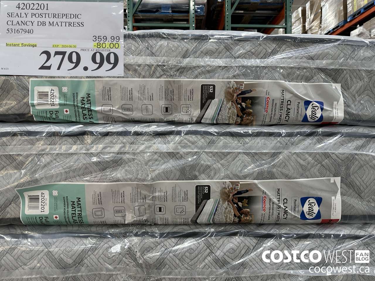 4202201 SEALY POSTUREPEDIC CLANCY DB MATTRESS 53167940 ($80.00 INSTANT SAVINGS EXPIRES ON 2024-06-30) $279.99