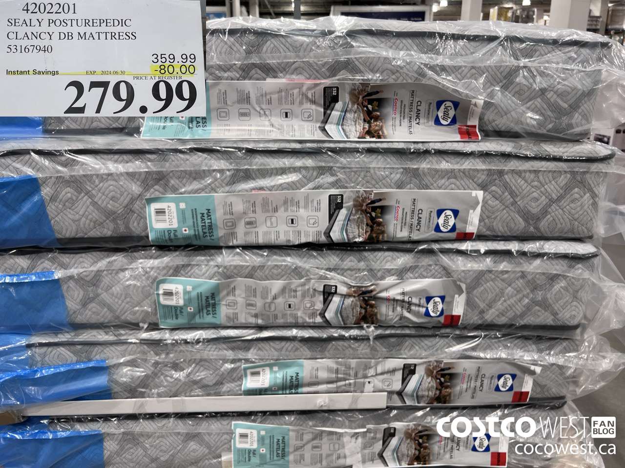 4202201 SEALY POSTUREPEDIC CLANCY DB MATTRESS 53167940 ($80.00 INSTANT SAVINGS EXPIRES ON 2024-06-30) $279.99