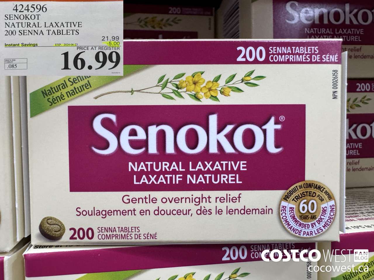 424596 SENOKOT NATURAL LAXATIVE 200 SENNA TABLETS ($5.00 INSTANT SAVINGS EXPIRES ON 2024-06-23) $16.99