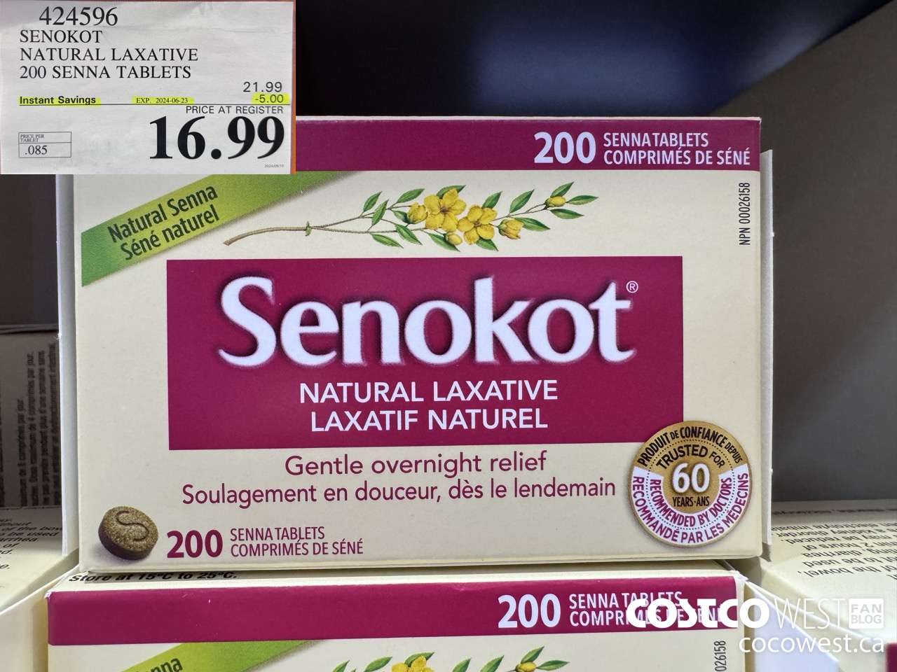 424596 SENOKOT NATURAL LAXATIVE 200 SENNA TABLETS ($5.00 INSTANT SAVINGS EXPIRES ON 2024-06-23) $16.99