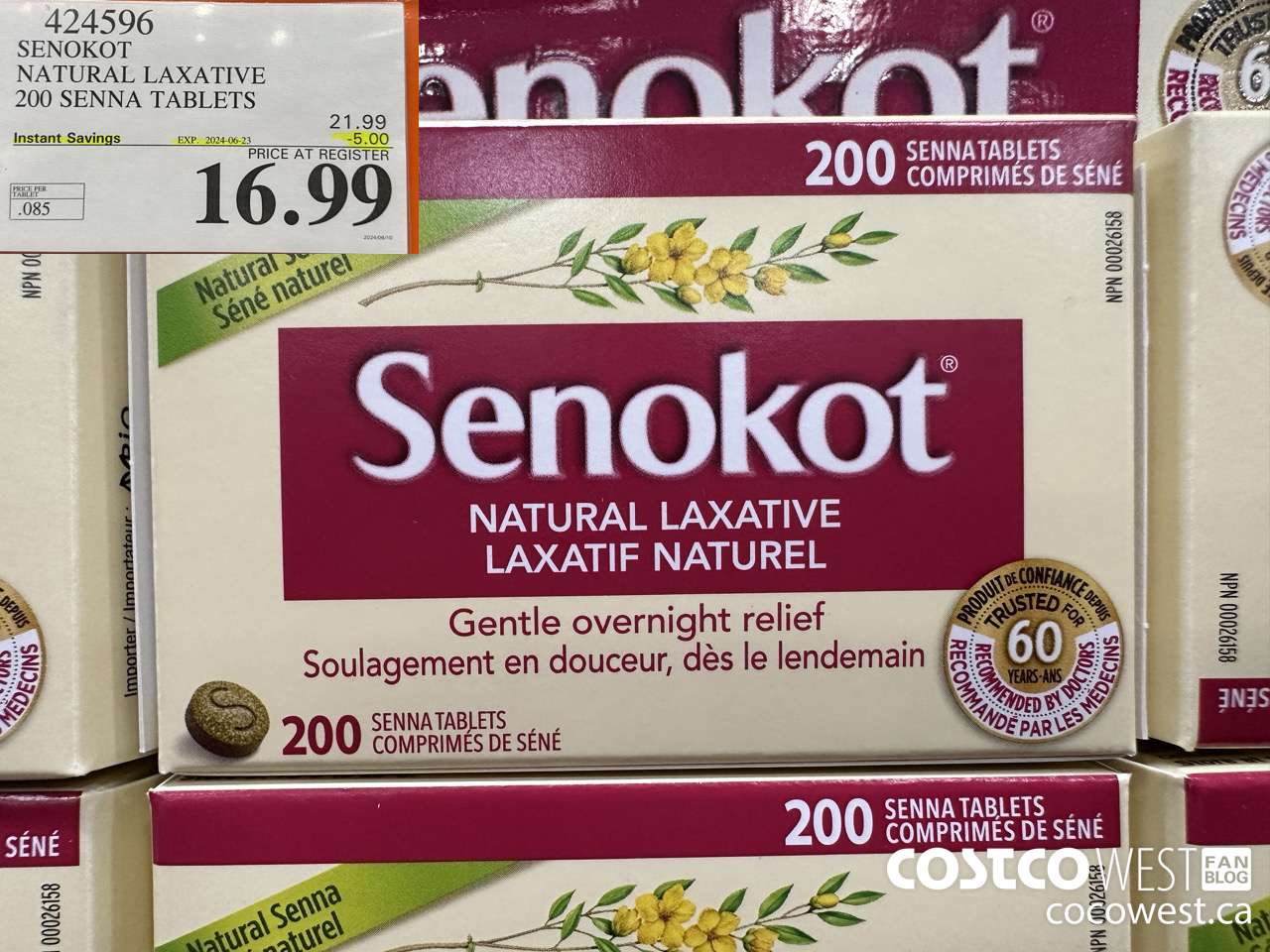 424596 SENOKOT NATURAL LAXATIVE 200 SENNA TABLETS ($5.00 INSTANT SAVINGS EXPIRES ON 2024-06-23) $16.99