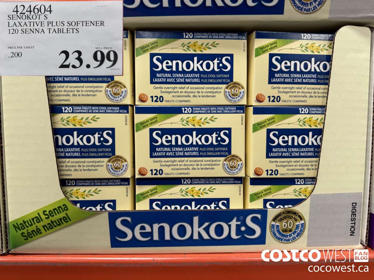 424604 SENOKOT S LAXATIVE PLUS SOFTENER 120 SENNA TABLETS $23.99