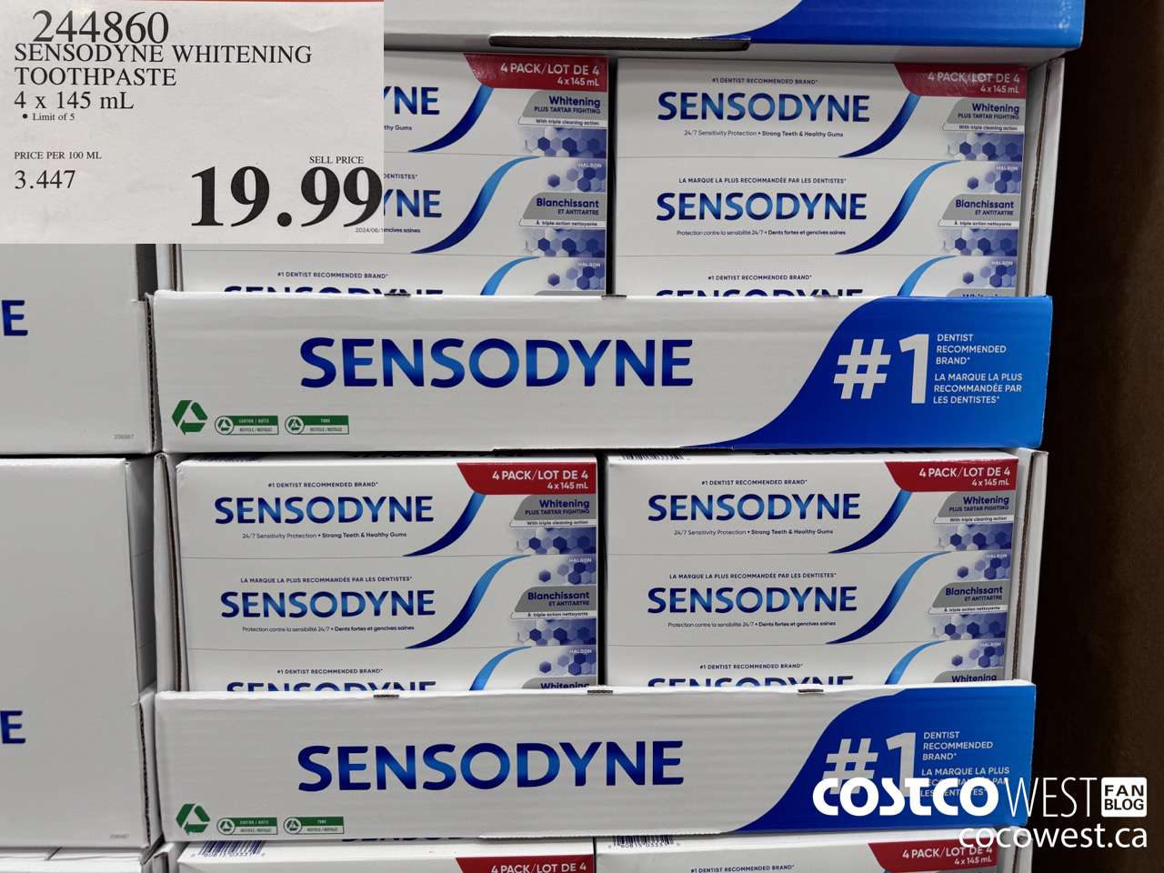 244860 SENSODYNE WHITENING TOOTHPASTE 4 X 145 ML $19.99