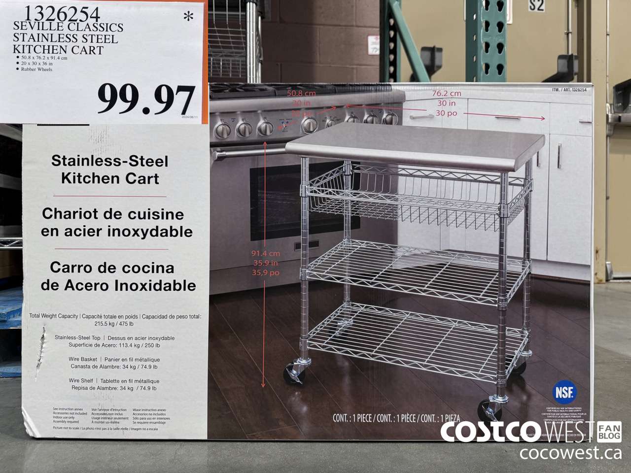 1326254 SEVILLE CLASSICS STAINLESS STEEL PREP CART $99.97