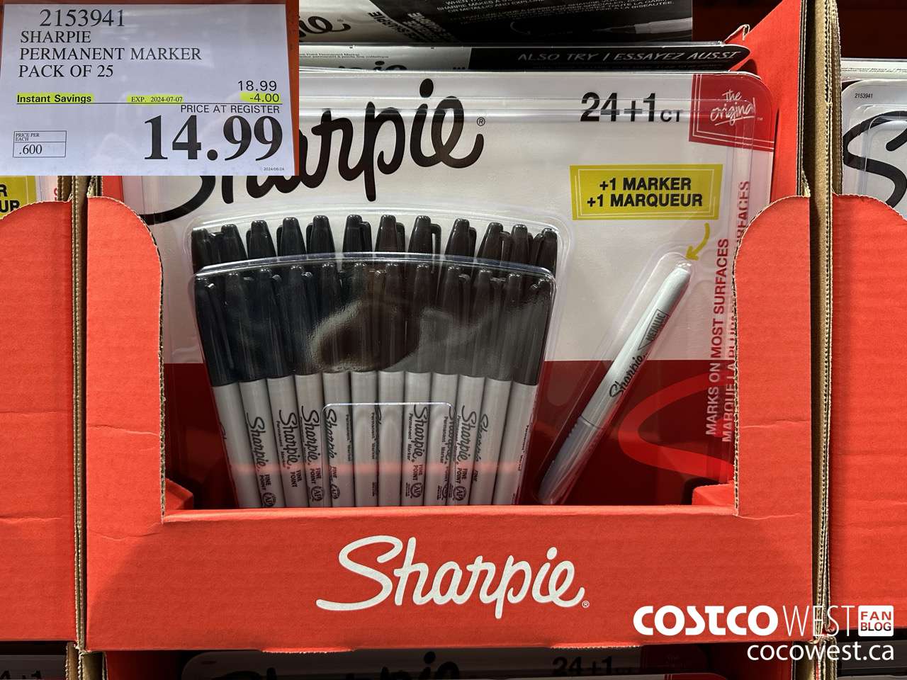 2153941 SHARPIE PERMANENT MARKER PACK OF 25 ($4.00 INSTANT SAVINGS EXPIRES ON 2024-07-07) $14.99