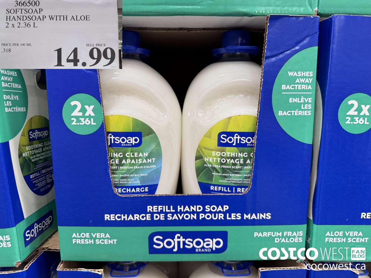 366500 SOFTSOAP HANDSOAP WITH ALOE 2 X 2.36L $14.99