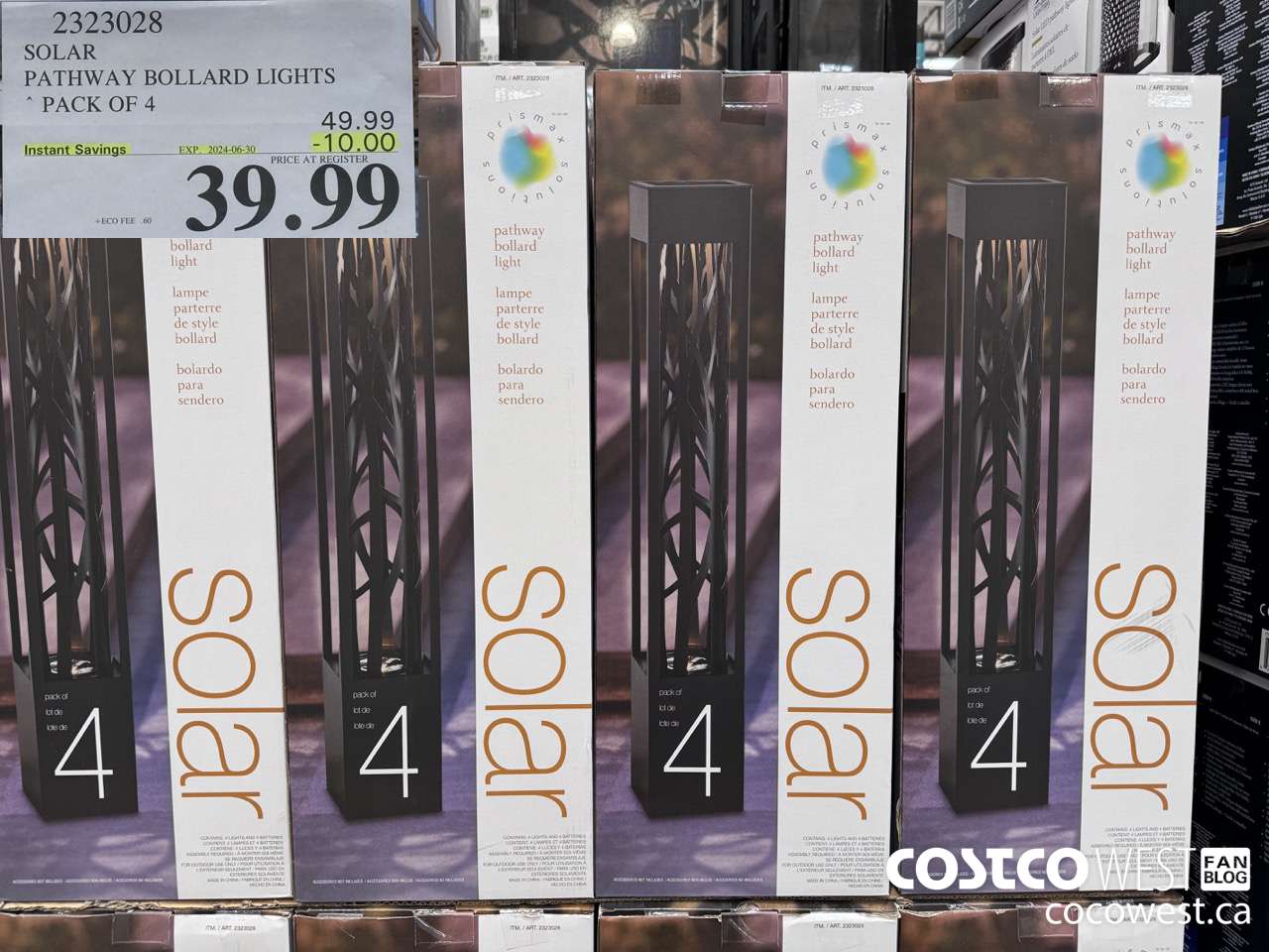 2323028 SOLAR PATHWAY BOLLARD LIGHTS PACK OF 4 ($10.00 INSTANT SAVINGS EXPIRES ON 2024-06-30) $39.99