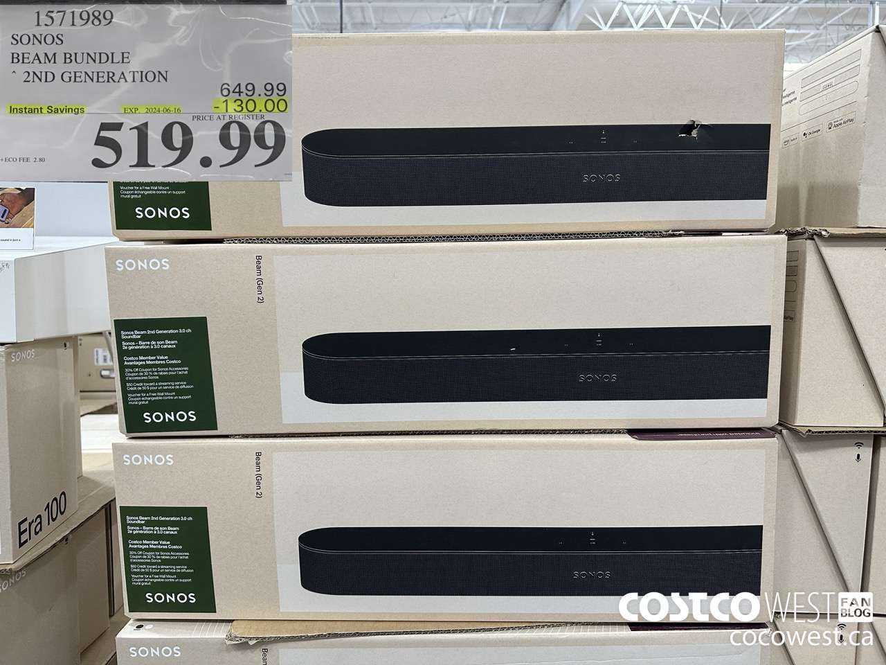 1571989 SONOS BEAM (GEN 2) BUNDLE ($130.00 INSTANT SAVINGS EXPIRES ON 2024-06-16) $519.99