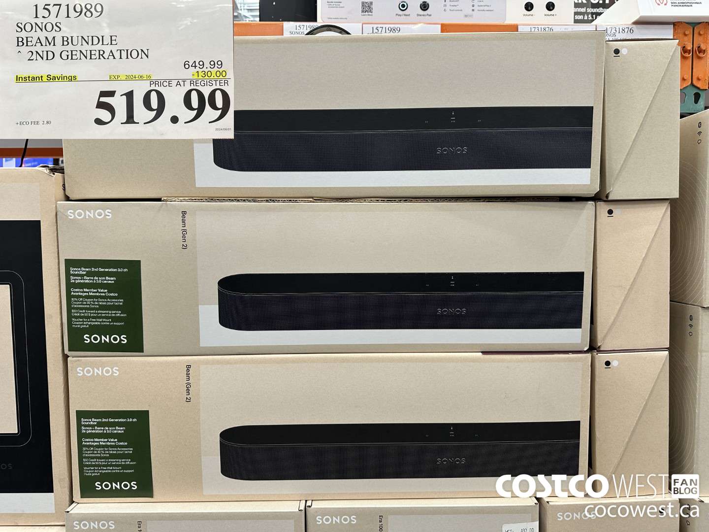 1571989 SONOS BEAM (GEN 2) BUNDLE ($130.00 INSTANT SAVINGS EXPIRES ON 2024-06-16) $519.99