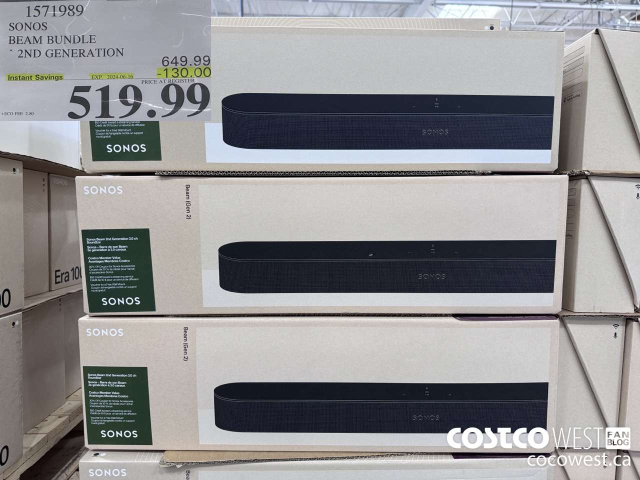 1571989 SONOS BEAM (GEN 2) BUNDLE ($130.00 INSTANT SAVINGS EXPIRES ON 2024-06-16) $519.99