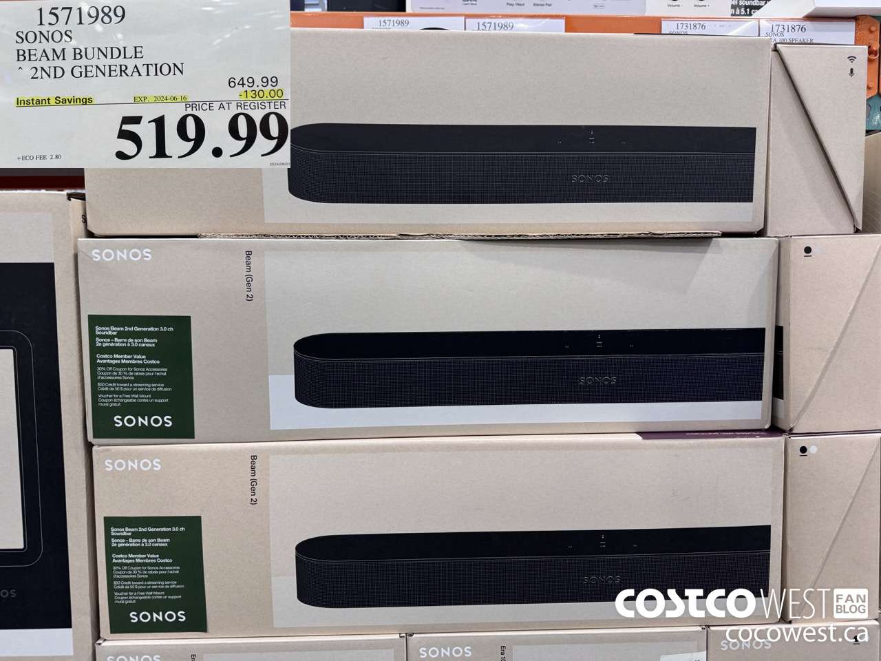 1571989 SONOS BEAM (GEN 2) BUNDLE ($130.00 INSTANT SAVINGS EXPIRES ON 2024-06-16) $519.99