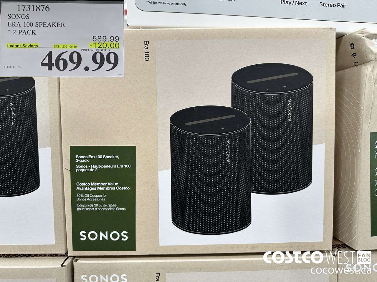 1731876 SONOS ERA 100 SPEAKER 2 PACK ($120.00 INSTANT SAVINGS EXPIRES ON 2024-06-16) $469.99