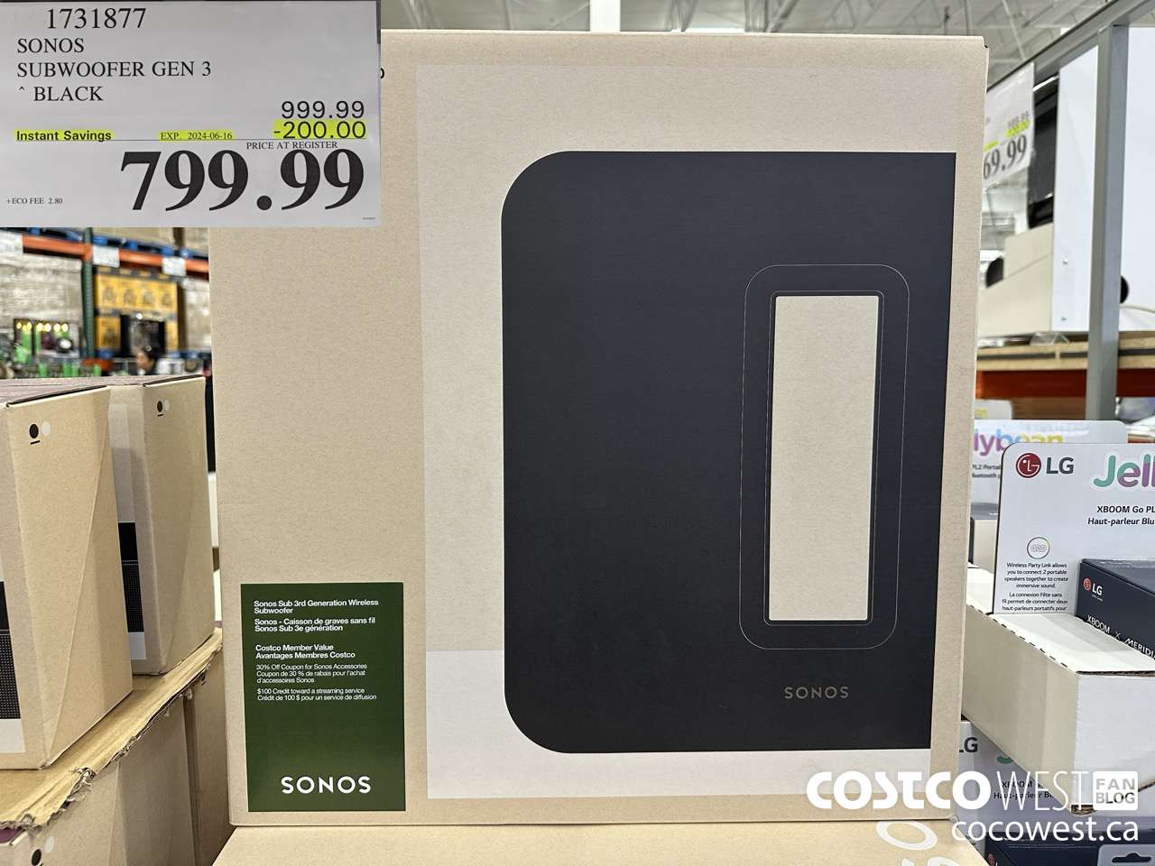 1731877 SONOS SUB (GEN 3) WIRELESS SUBWOOFER ($200.00 INSTANT SAVINGS EXPIRES ON 2024-06-16) $799.99